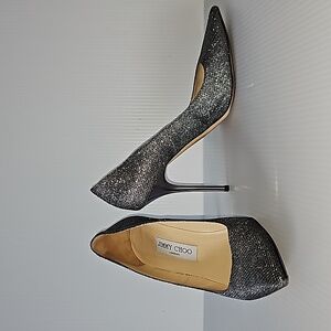 Jimmy Choo Silver Glitter Pointed Toe Stiletto Pumps